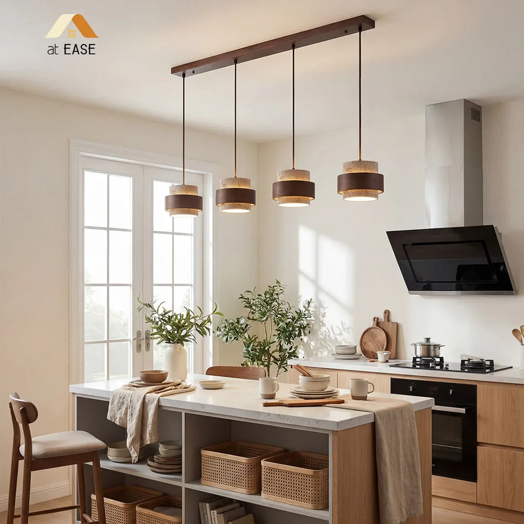 Orvina Travertine Cylinder Pendant - Japandi Stone Kitchen Island
