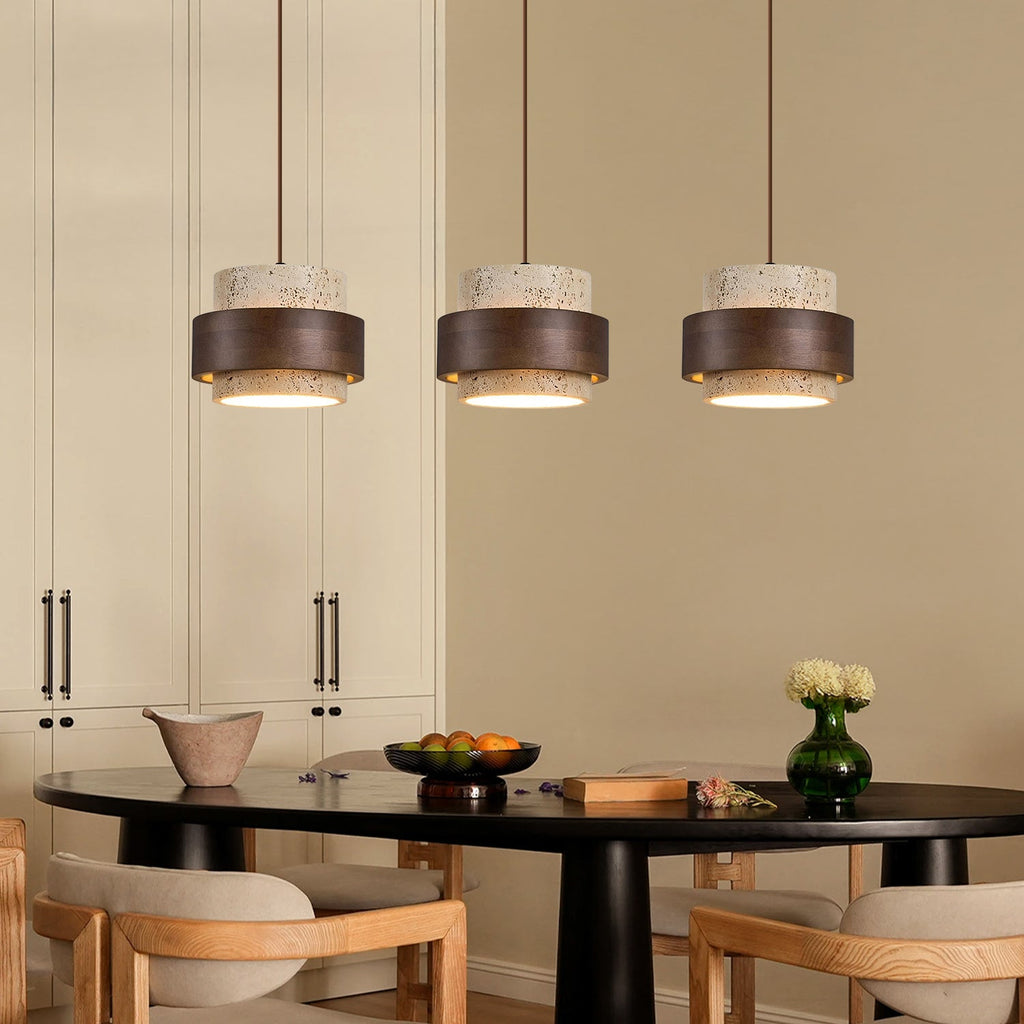 Orvina Travertine Cylinder Pendant - Japandi Stone Kitchen Island