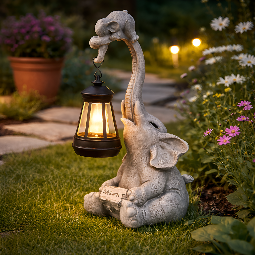 Cyrene - Solar Elephant Garden Statue Light