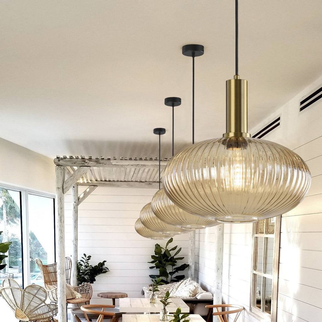 Oval Reeded Glass Pendant Light