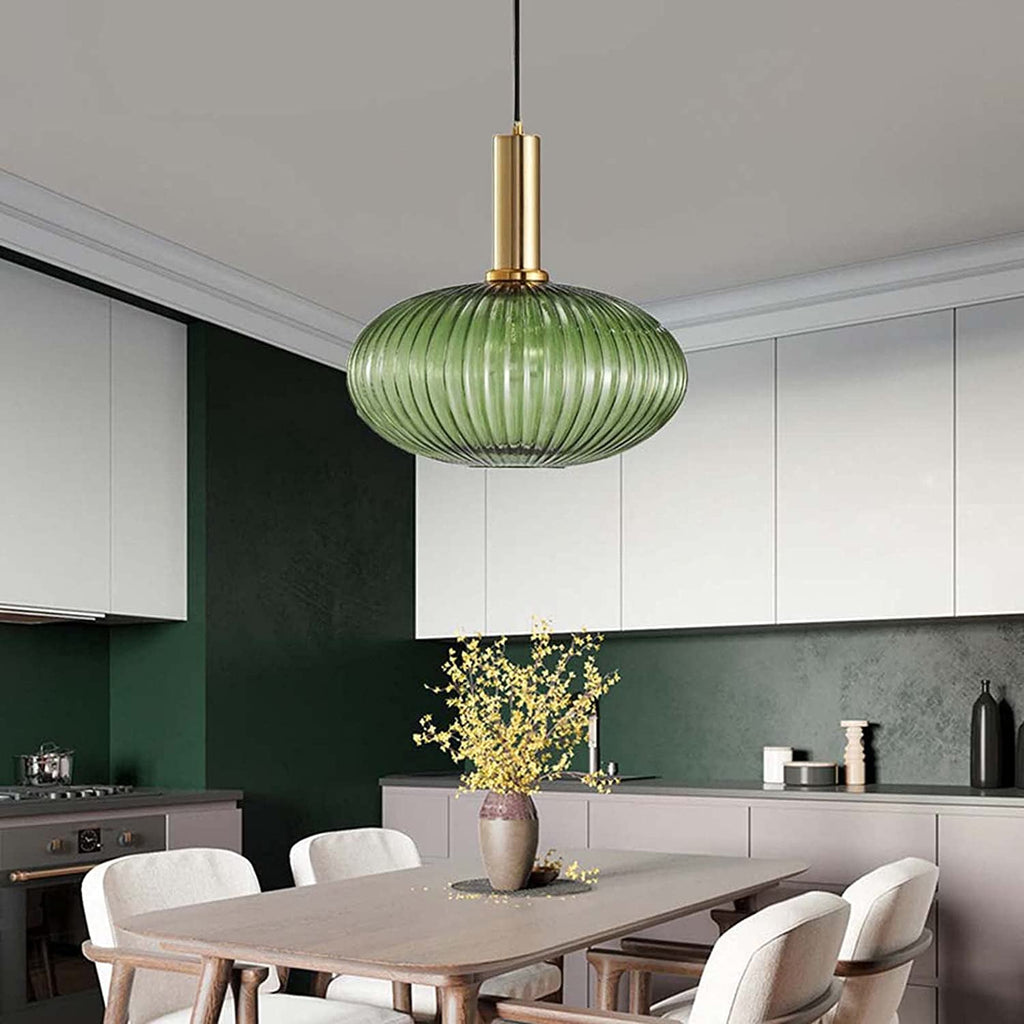 Oval Reeded Glass Pendant Light