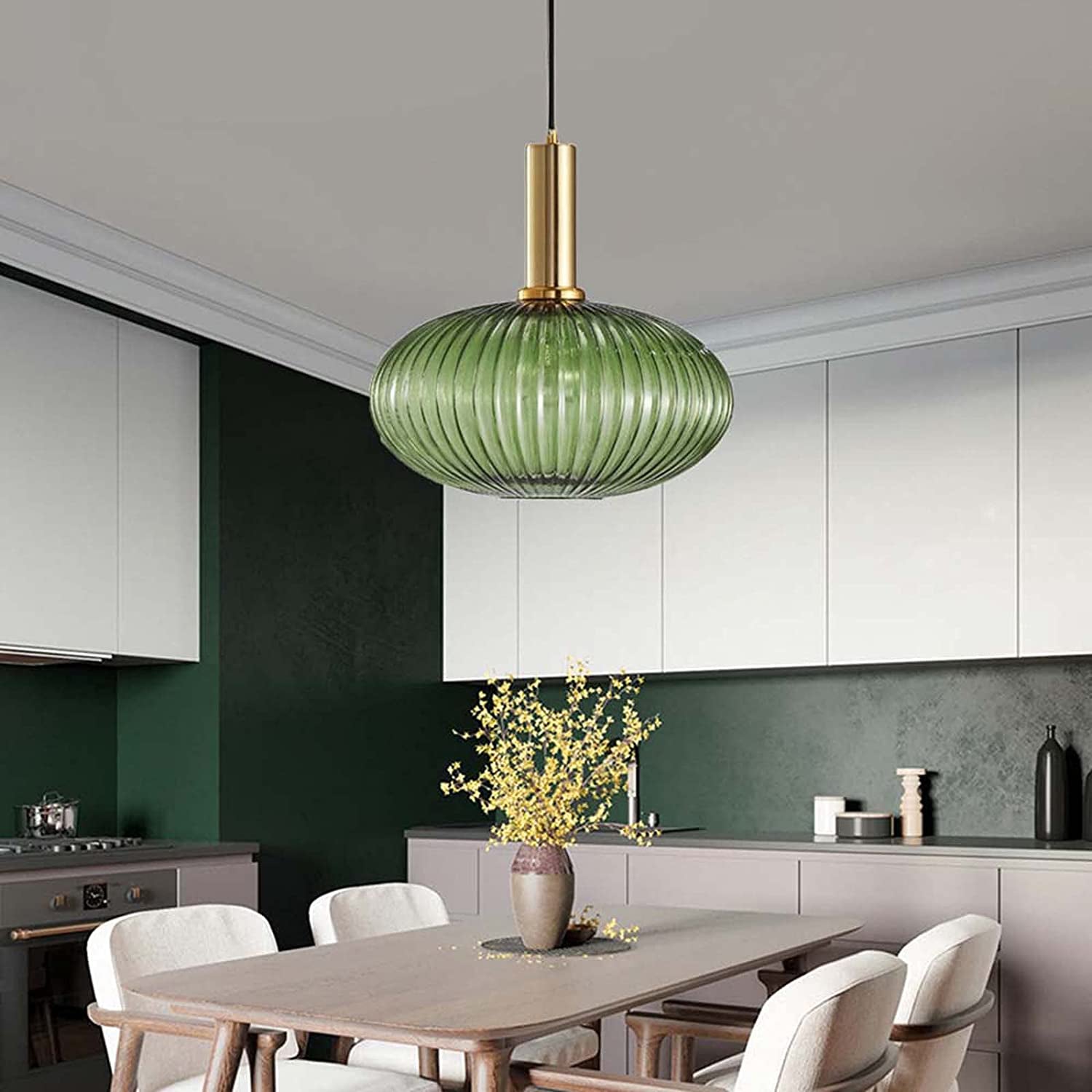 Oval Reeded Glass Pendant Light