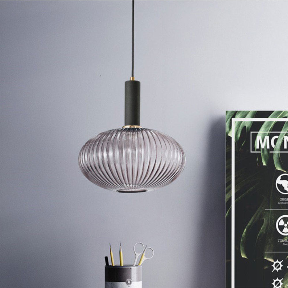 Oval Reeded Glass Pendant Light