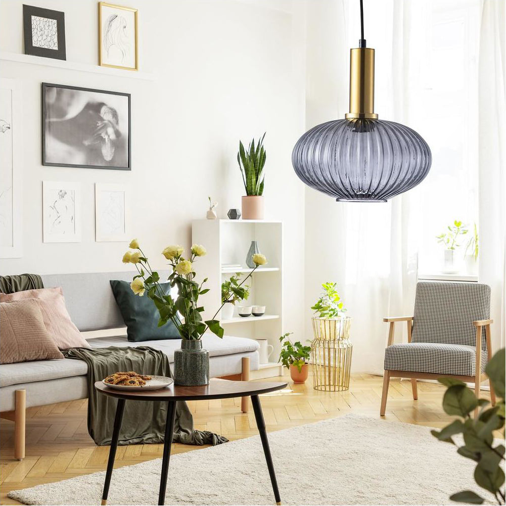 Oval Reeded Glass Pendant Light