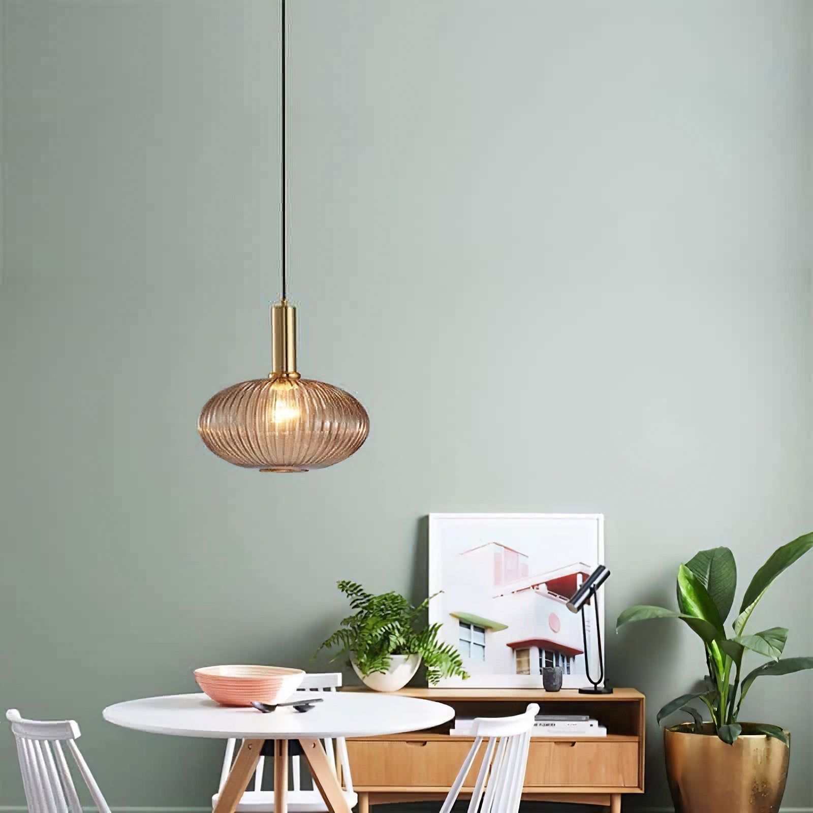 Oval Reeded Glass Pendant Light