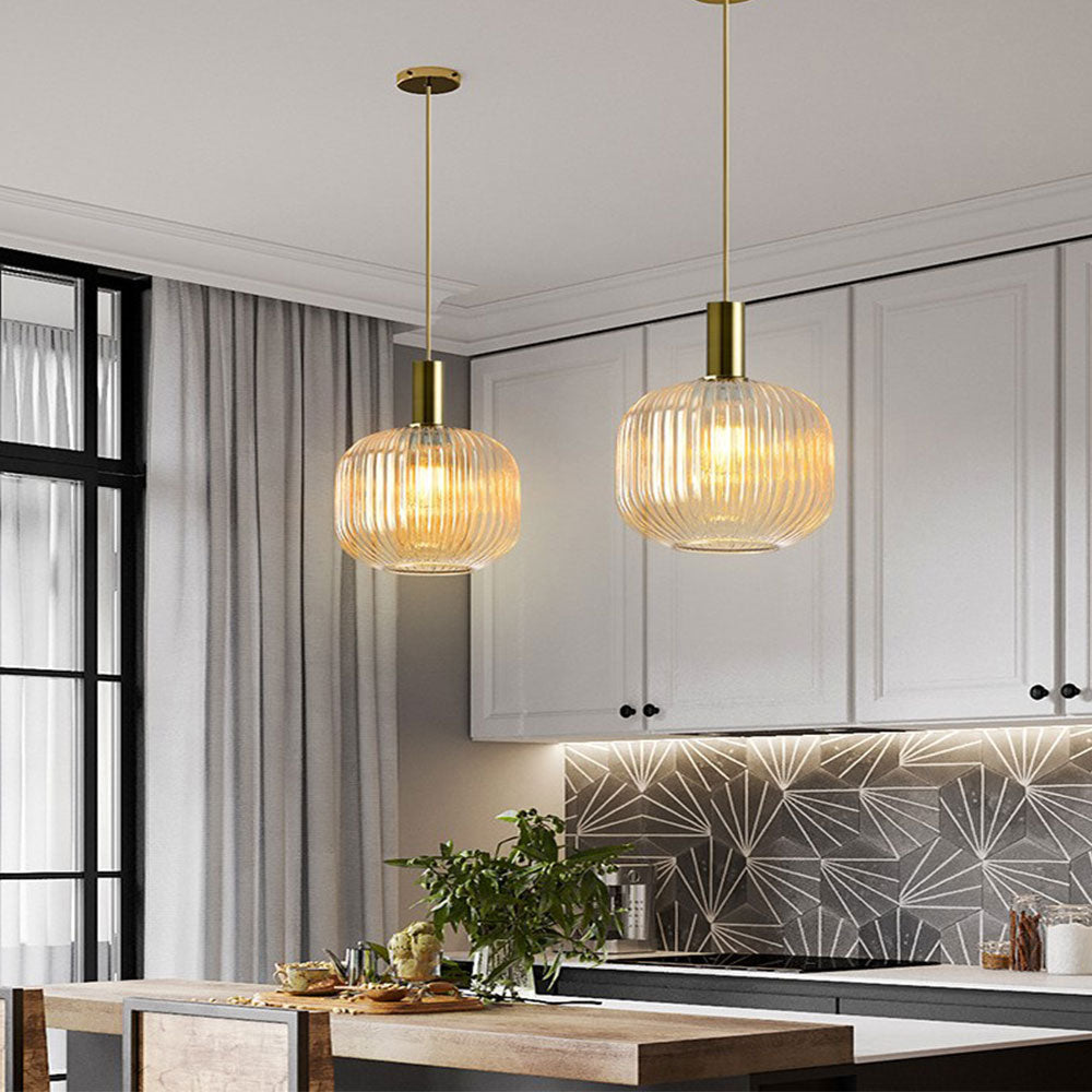 Oval Reeded Glass Pendant Light