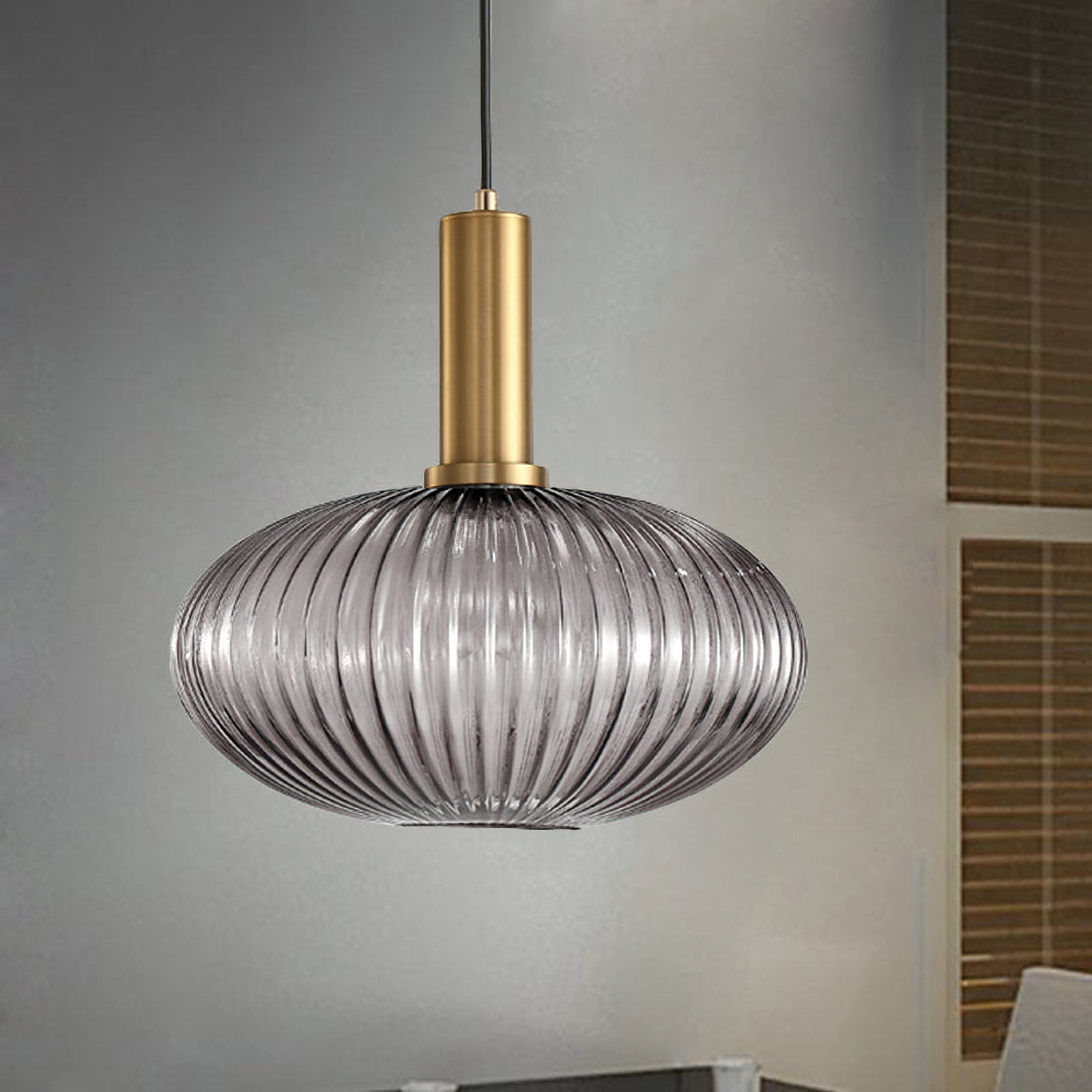 Oval Reeded Glass Pendant Light