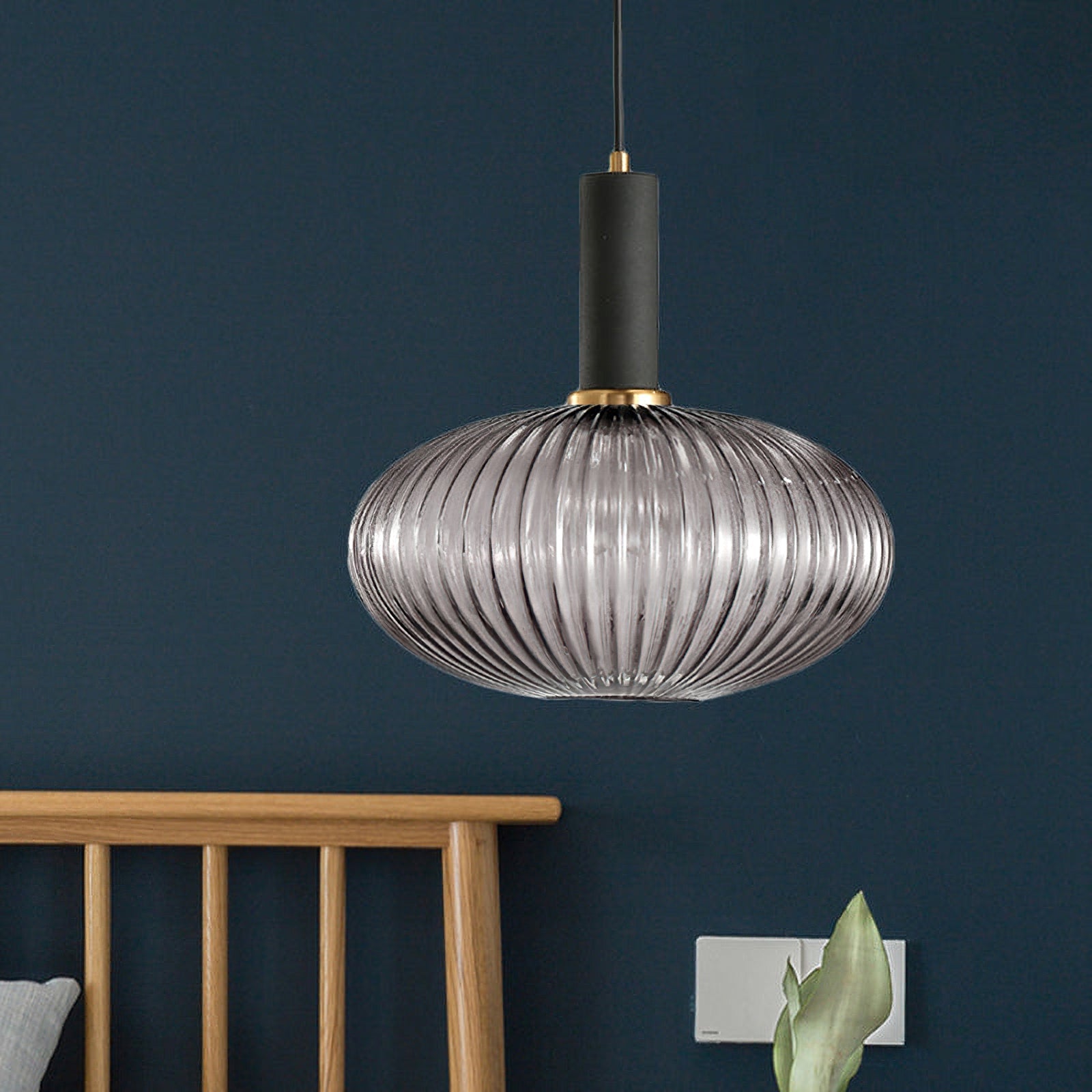 Oval Reeded Glass Pendant Light