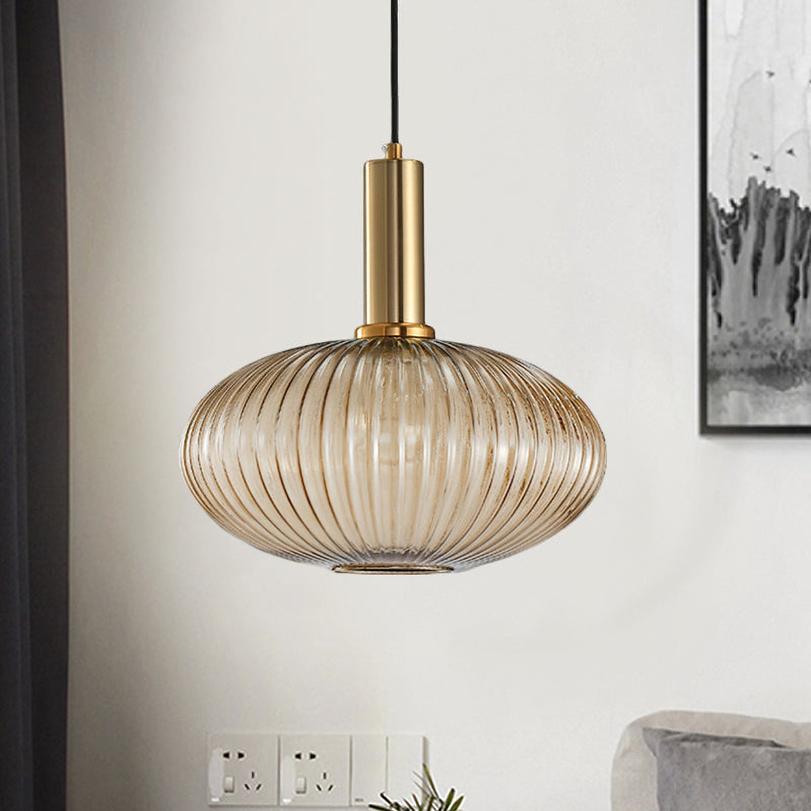 Oval Reeded Glass Pendant Light