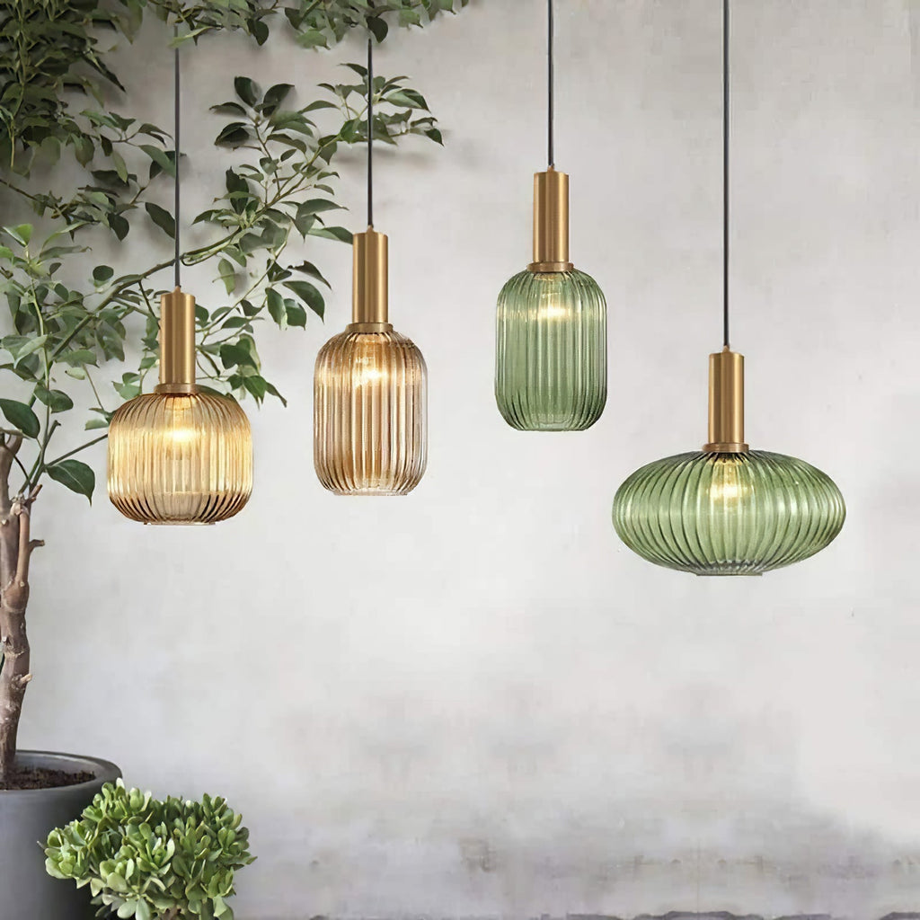 Oval Reeded Glass Pendant Light