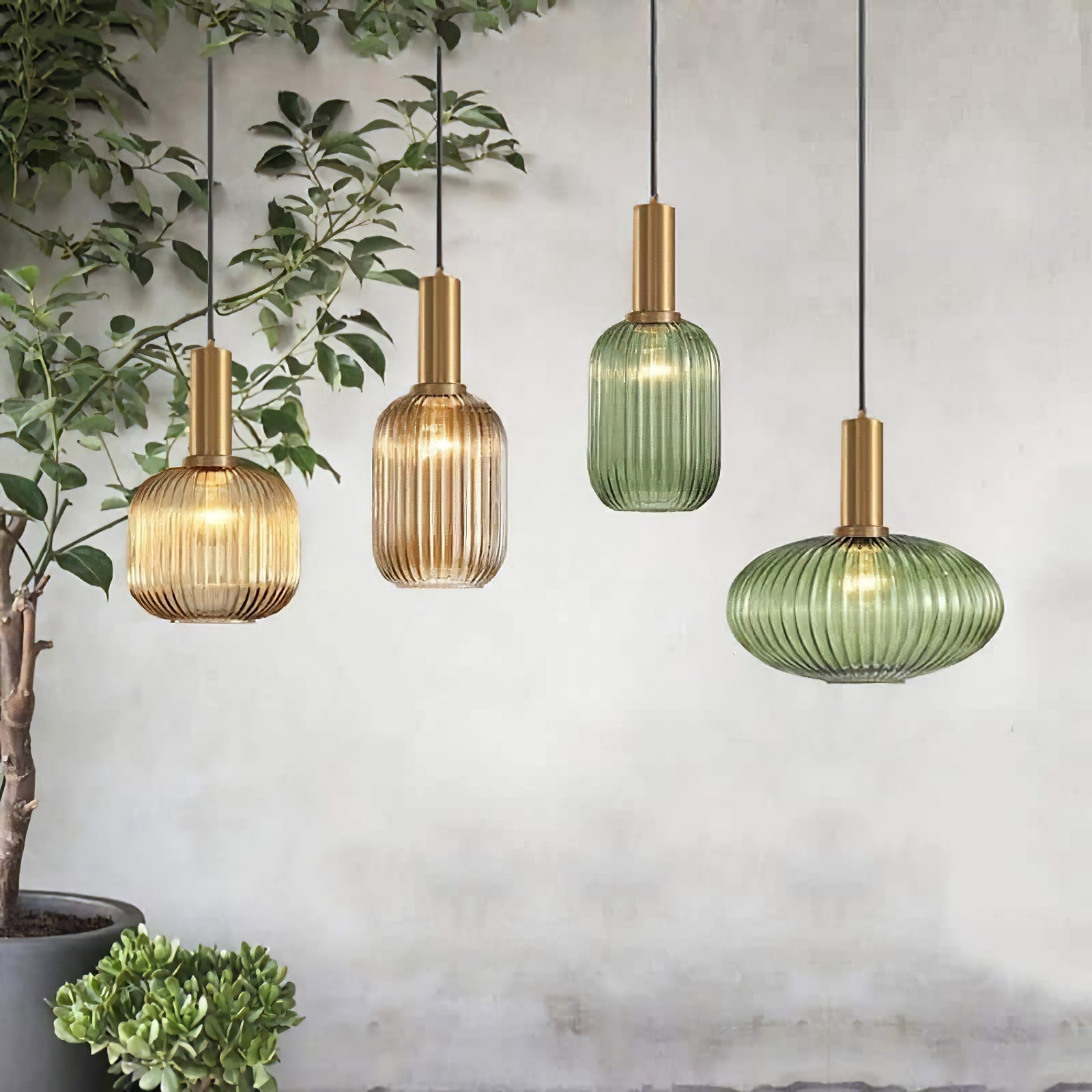 Oval Reeded Glass Pendant Light
