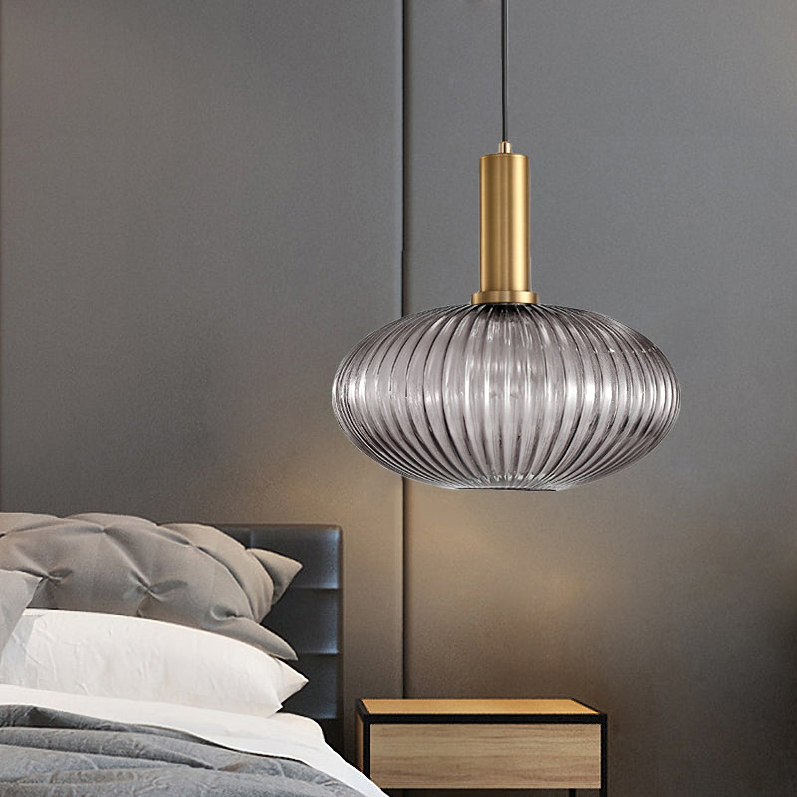 Oval Reeded Glass Pendant Light