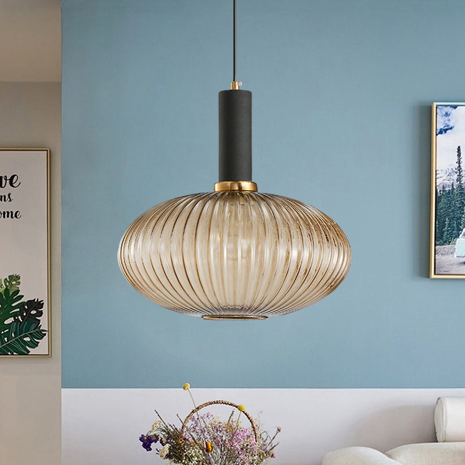 Oval Reeded Glass Pendant Light