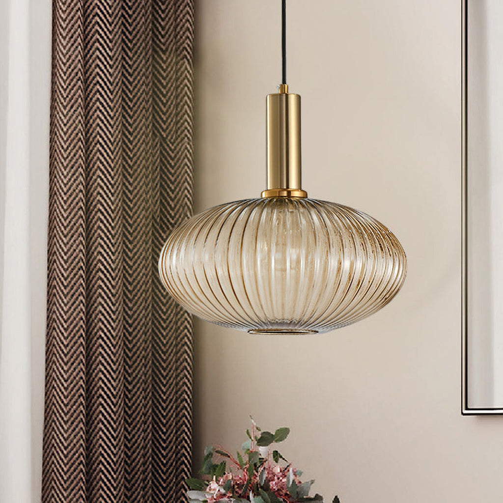 Oval Reeded Glass Pendant Light
