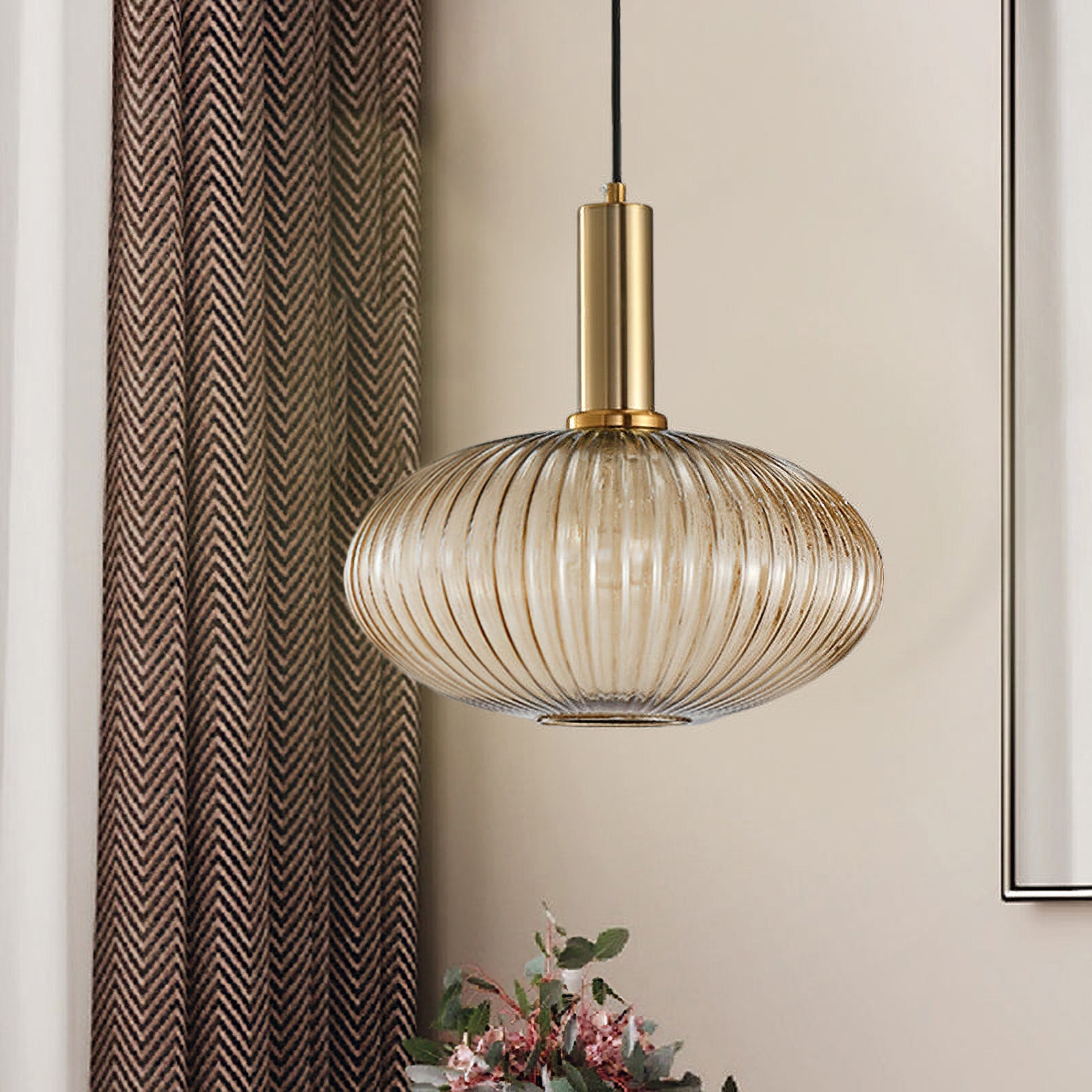 Oval Reeded Glass Pendant Light