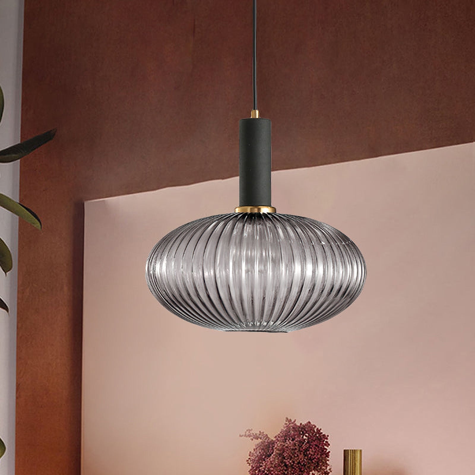 Oval Reeded Glass Pendant Light