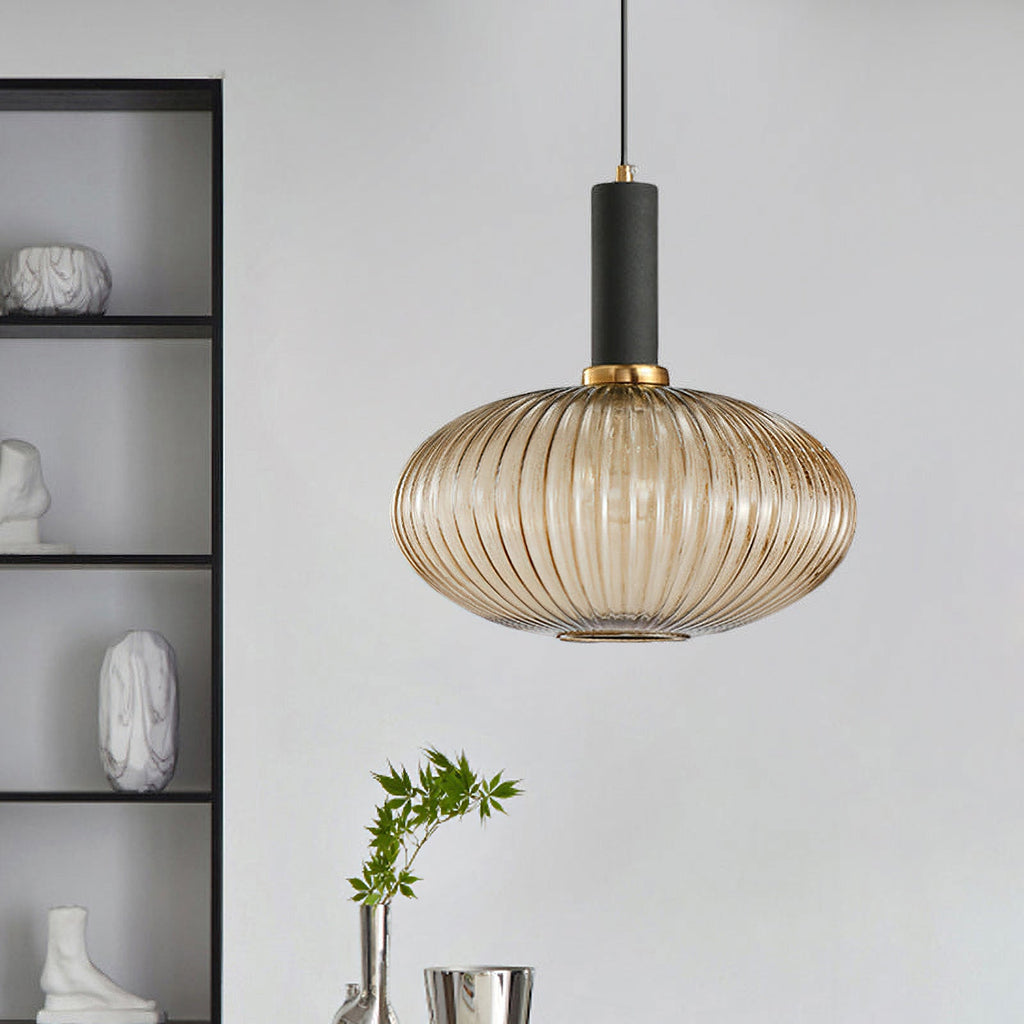 Oval Reeded Glass Pendant Light