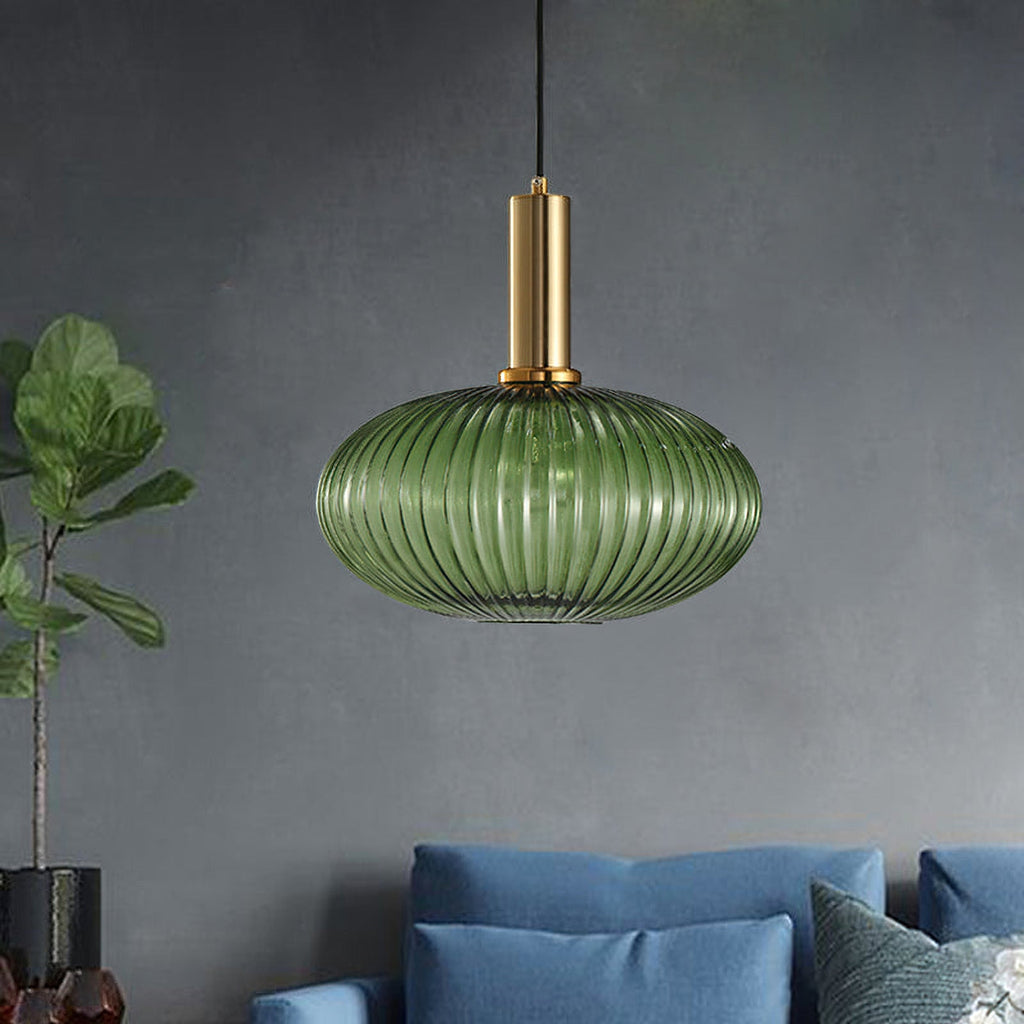 Oval Reeded Glass Pendant Light