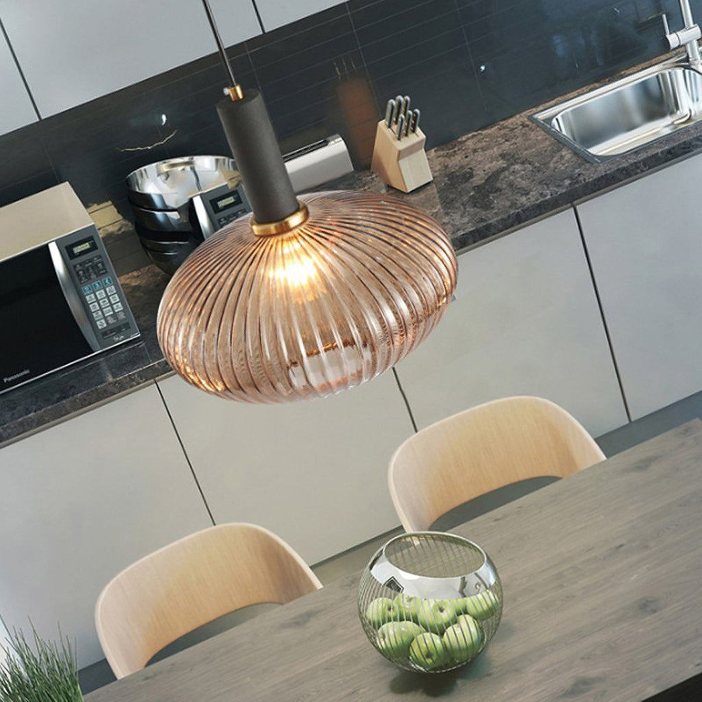 Oval Reeded Glass Pendant Light