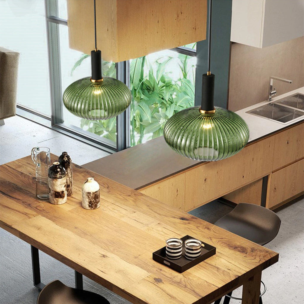 Oval Reeded Glass Pendant Light