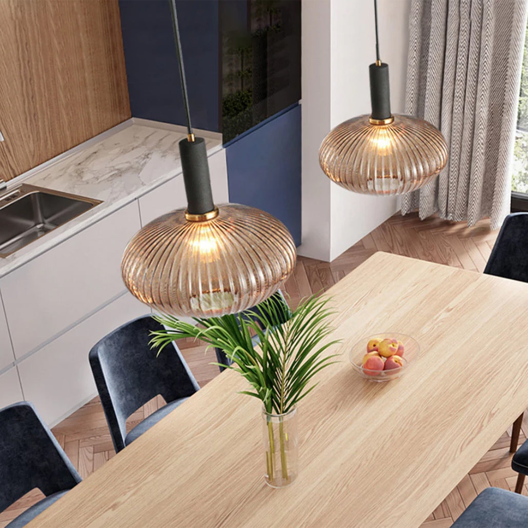 Oval Reeded Glass Pendant Light