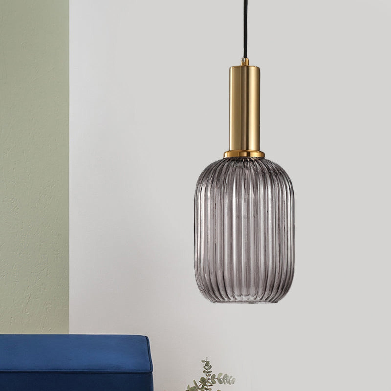 Oval Reeded Glass Pendant Light
