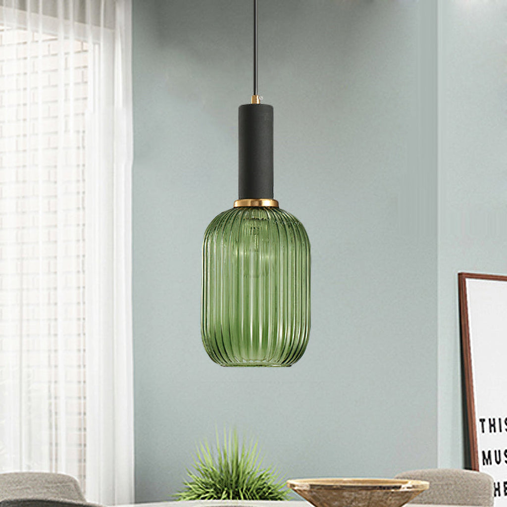 Oval Reeded Glass Pendant Light