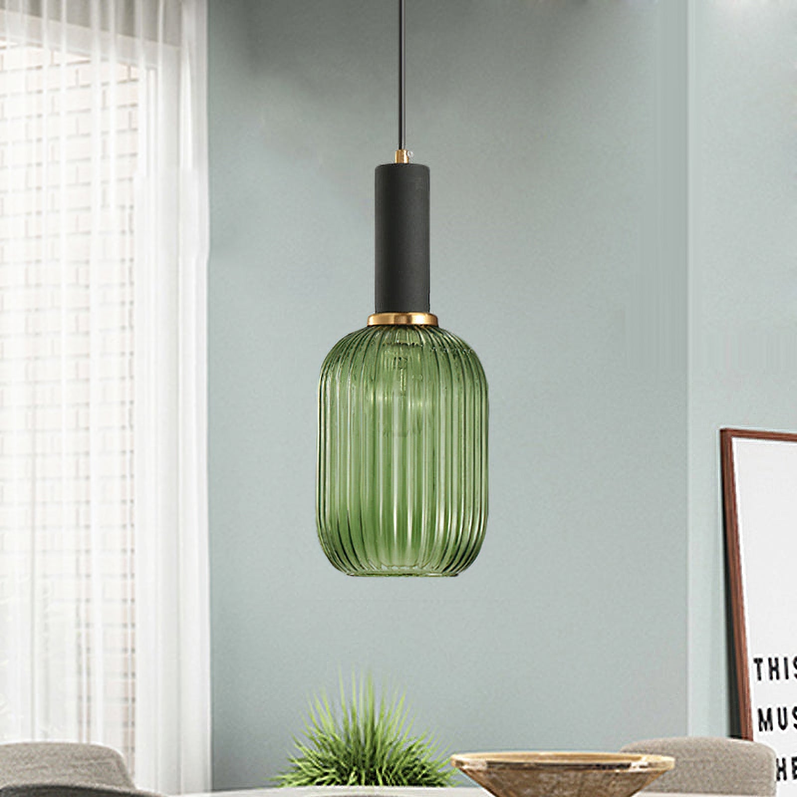 Oval Reeded Glass Pendant Light