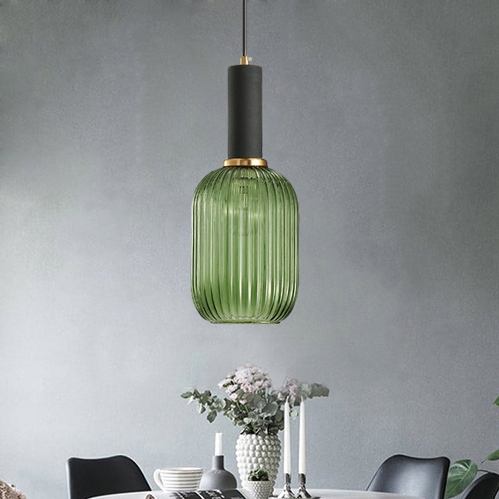 Oval Reeded Glass Pendant Light
