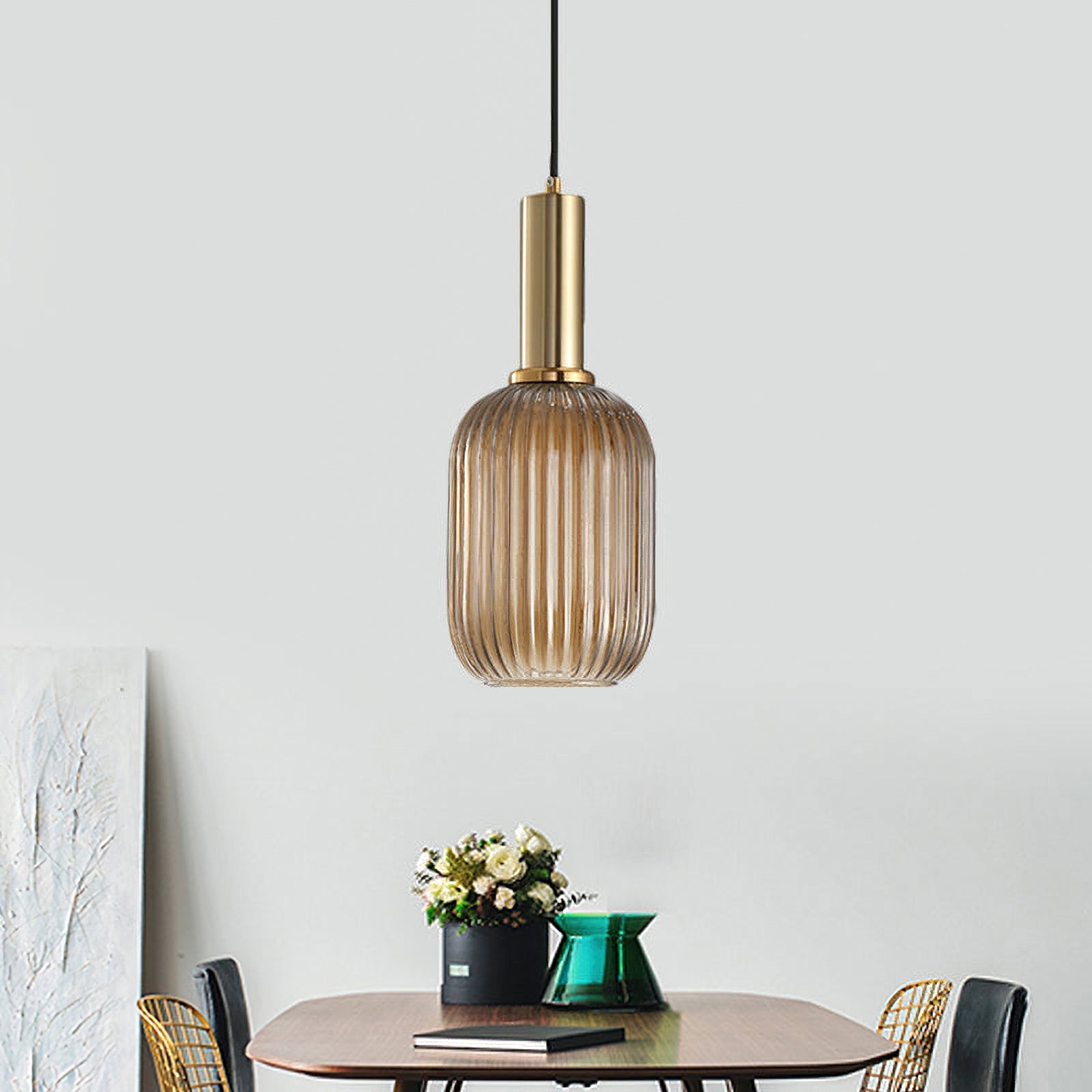 Oval Reeded Glass Pendant Light