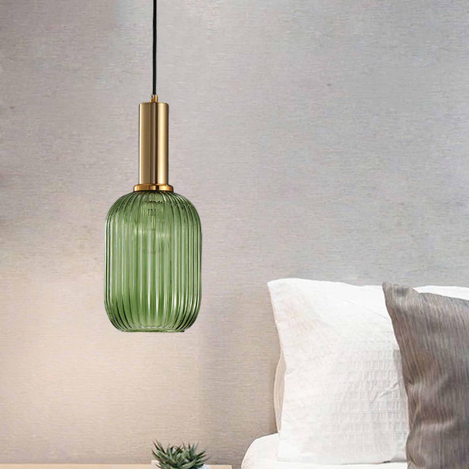Oval Reeded Glass Pendant Light