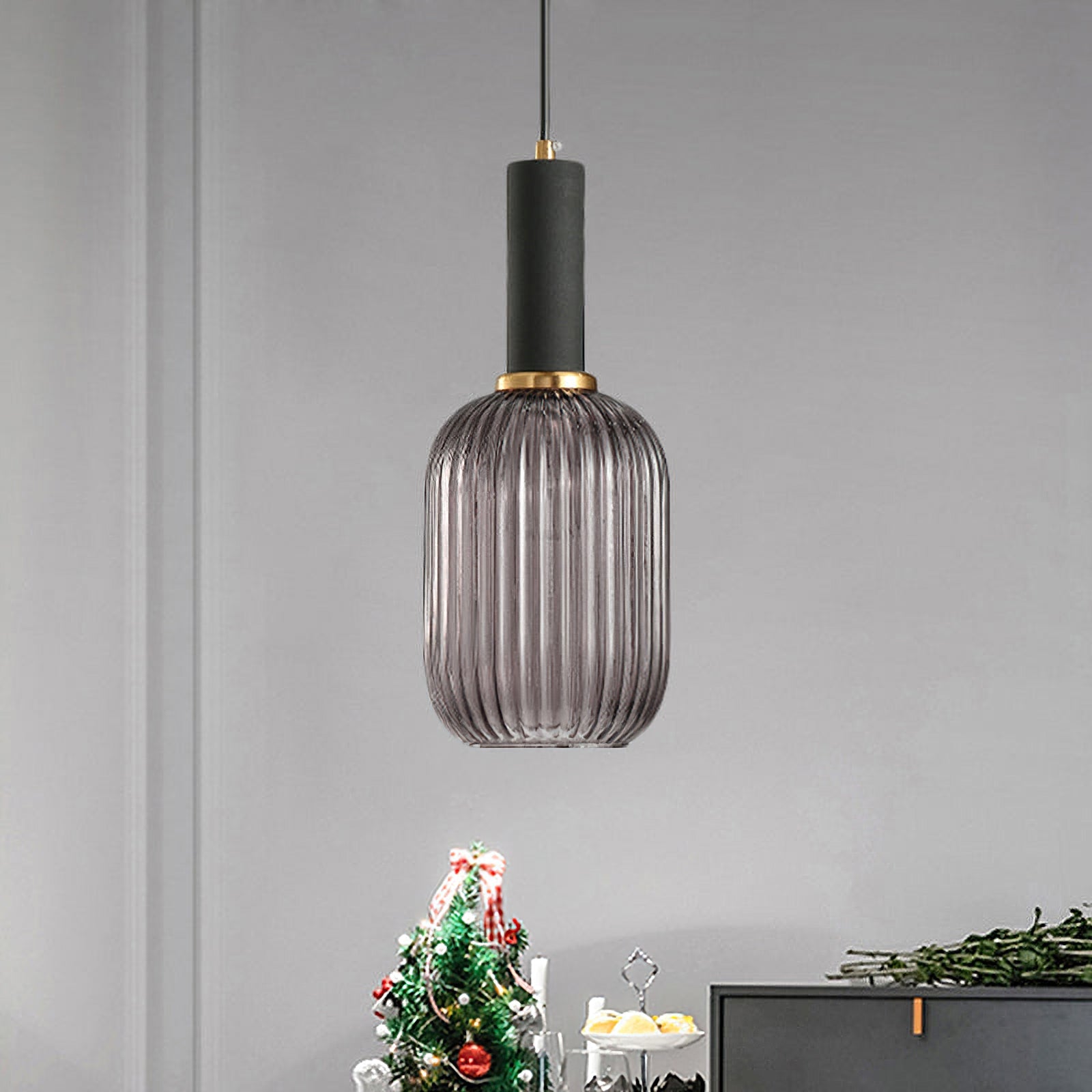 Oval Reeded Glass Pendant Light