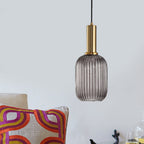 Oval Reeded Glass Pendant Light