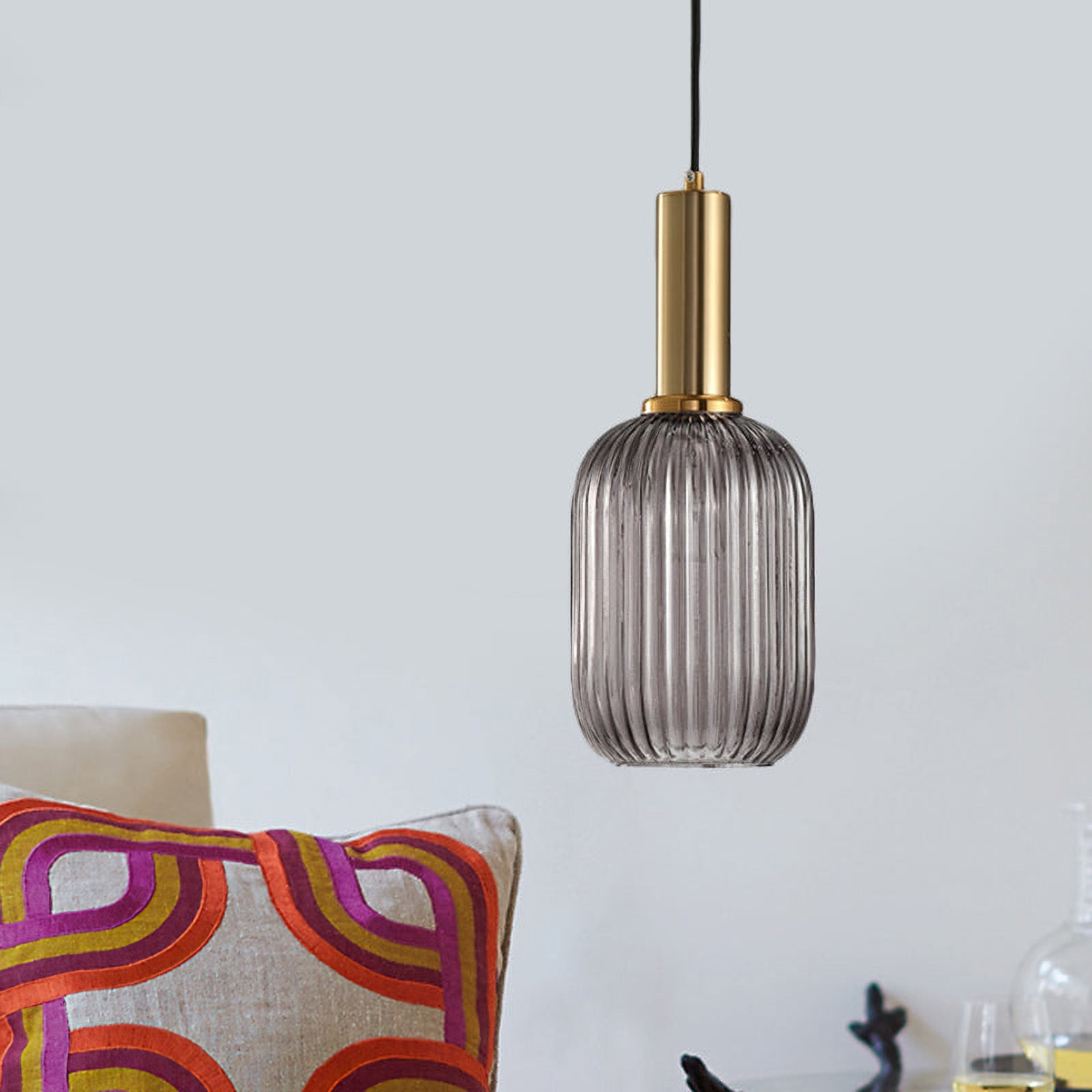 Oval Reeded Glass Pendant Light