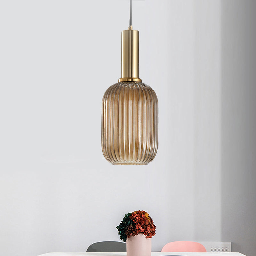 Oval Reeded Glass Pendant Light