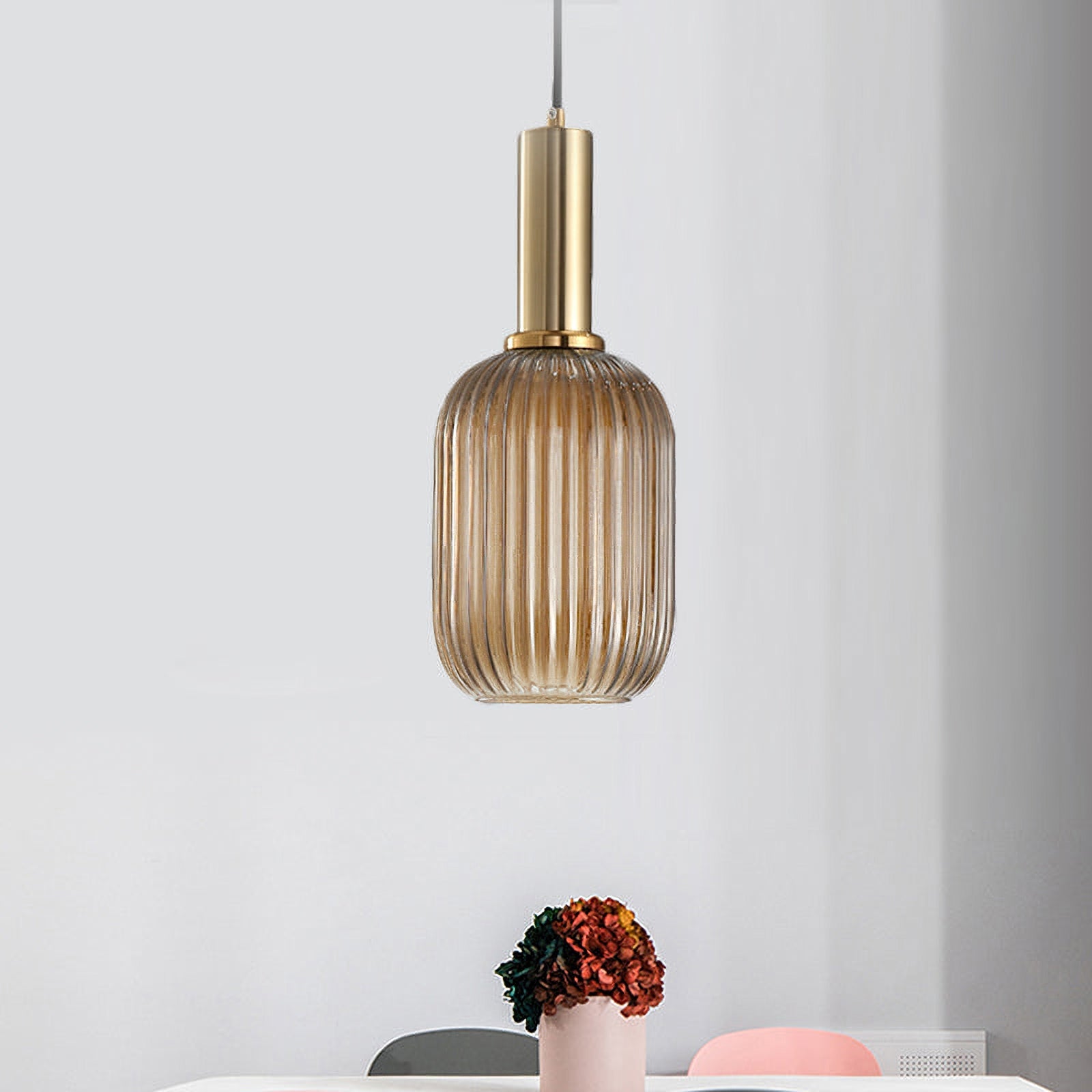 Oval Reeded Glass Pendant Light