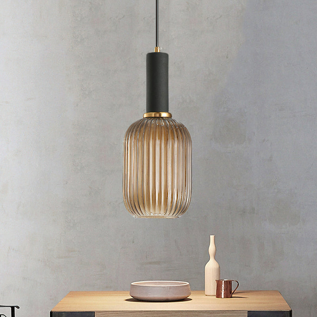 Oval Reeded Glass Pendant Light