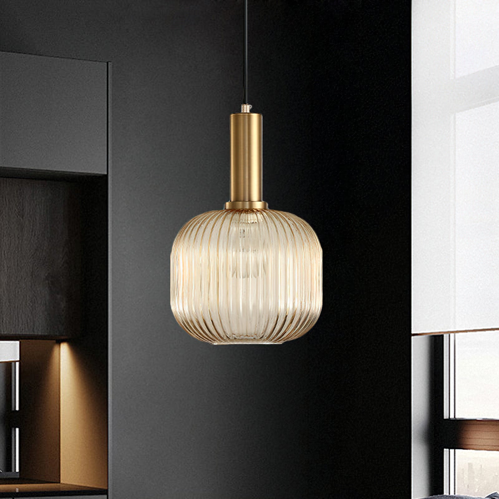 Oval Reeded Glass Pendant Light