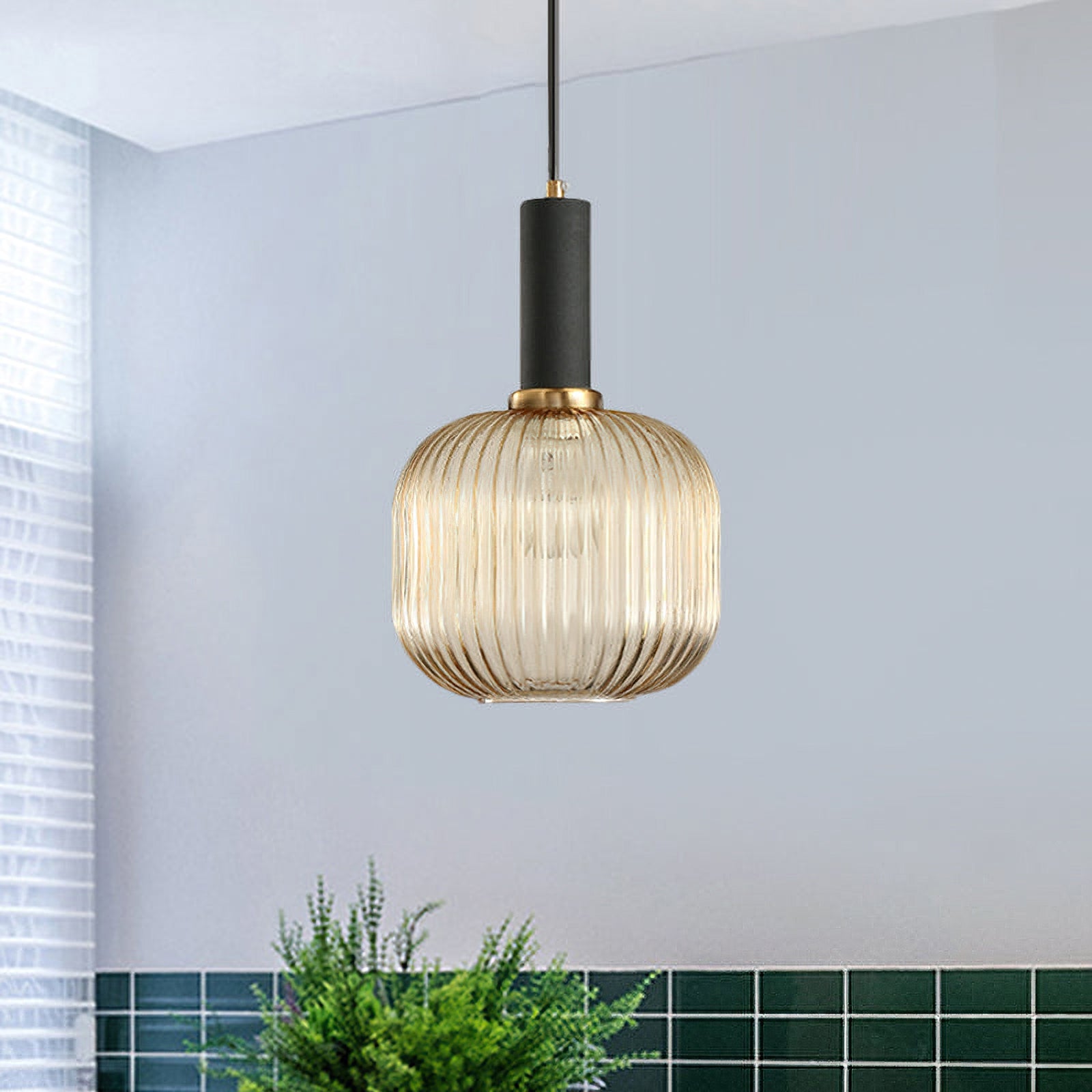 Oval Reeded Glass Pendant Light