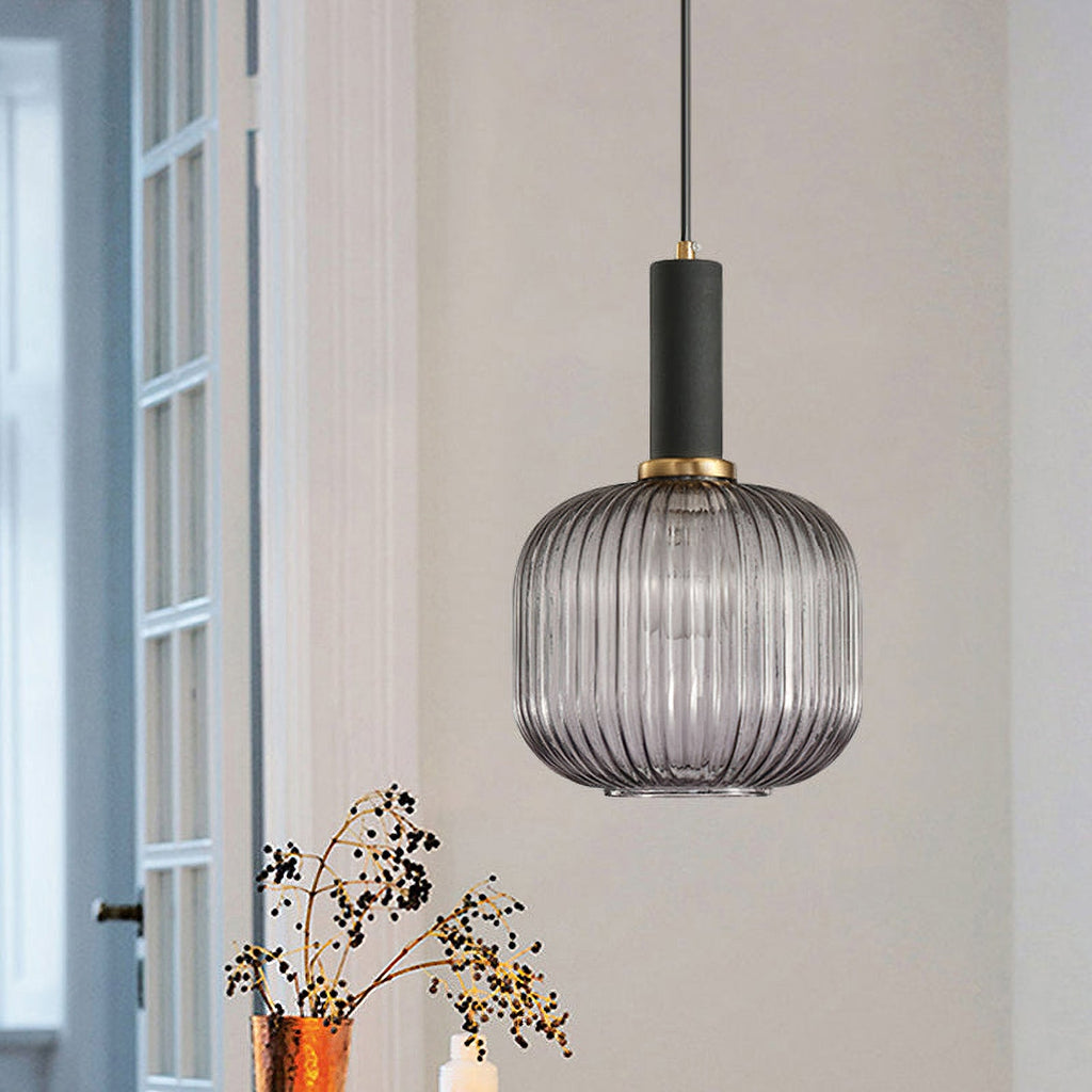 Oval Reeded Glass Pendant Light