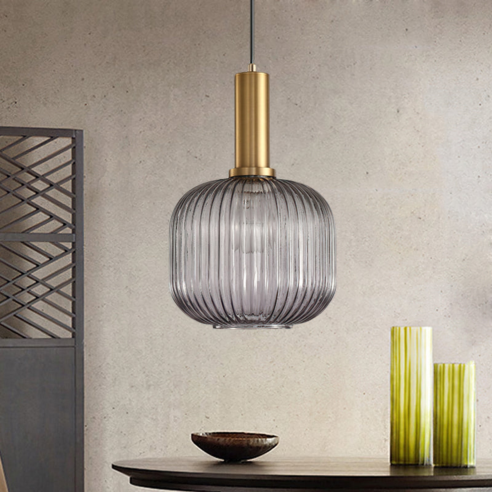 Oval Reeded Glass Pendant Light