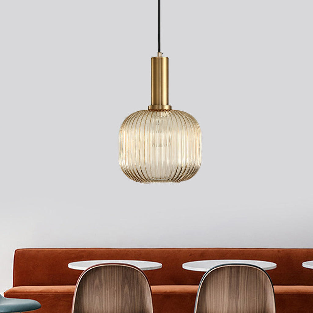 Oval Reeded Glass Pendant Light