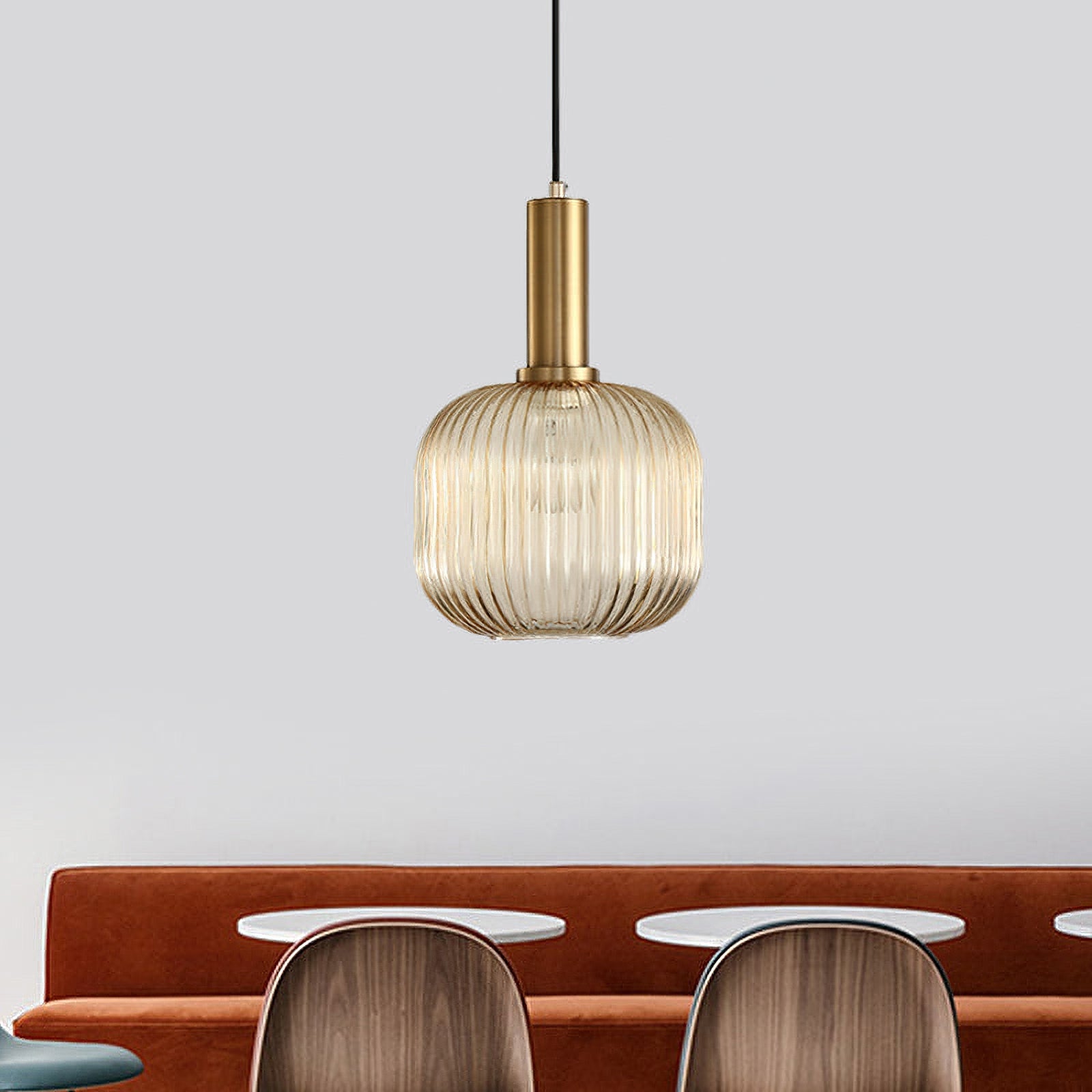 Oval Reeded Glass Pendant Light