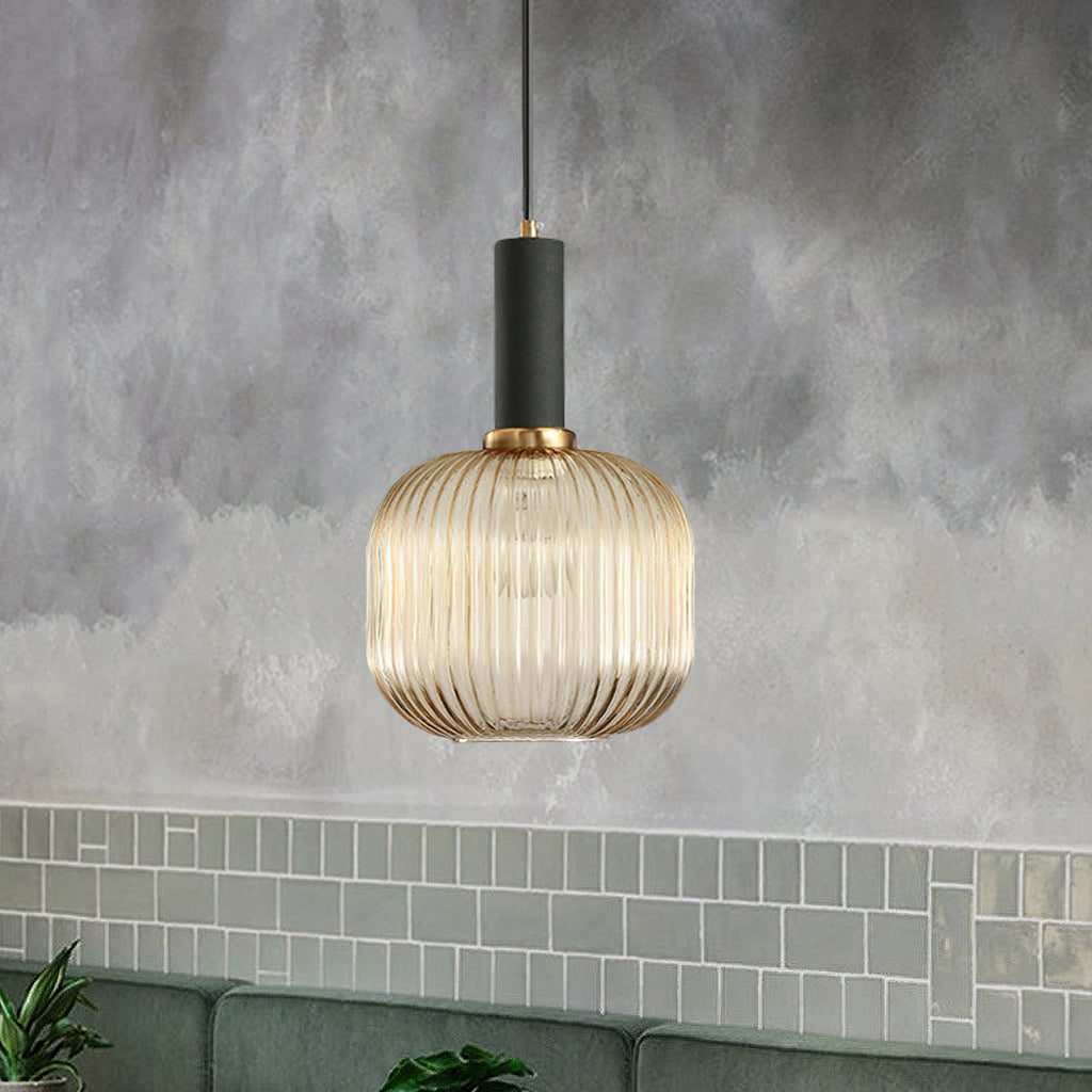 Oval Reeded Glass Pendant Light