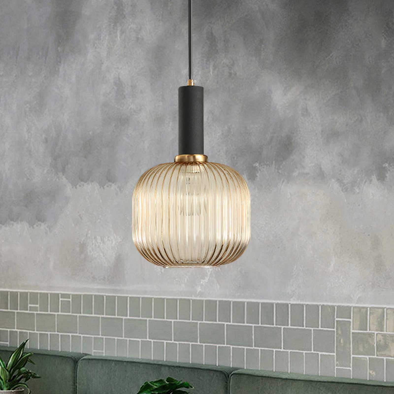 Oval Reeded Glass Pendant Light