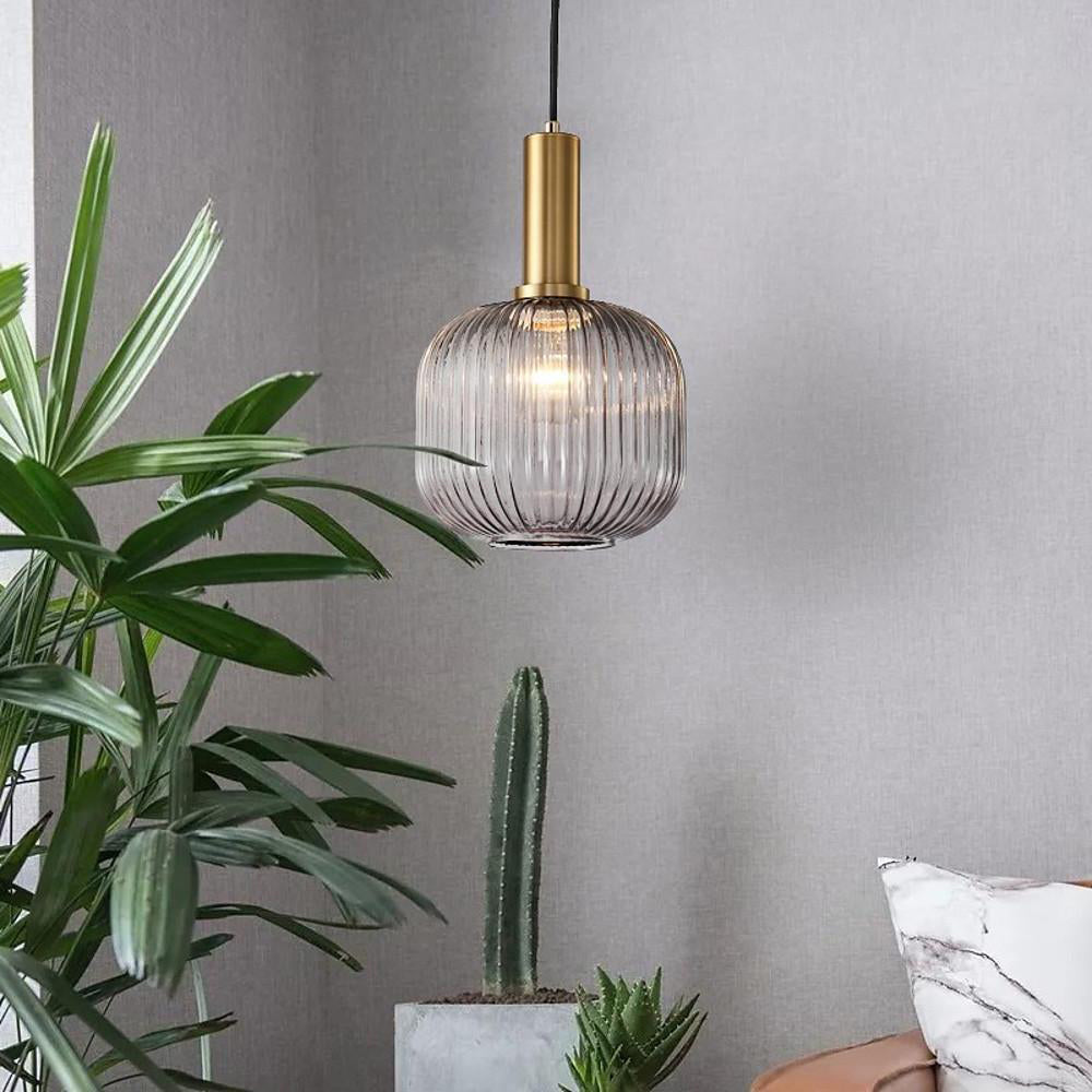 Oval Reeded Glass Pendant Light