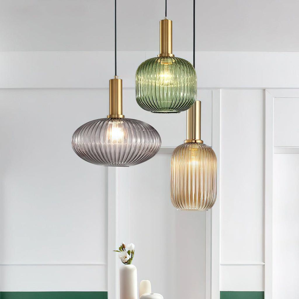 Oval Reeded Glass Pendant Light