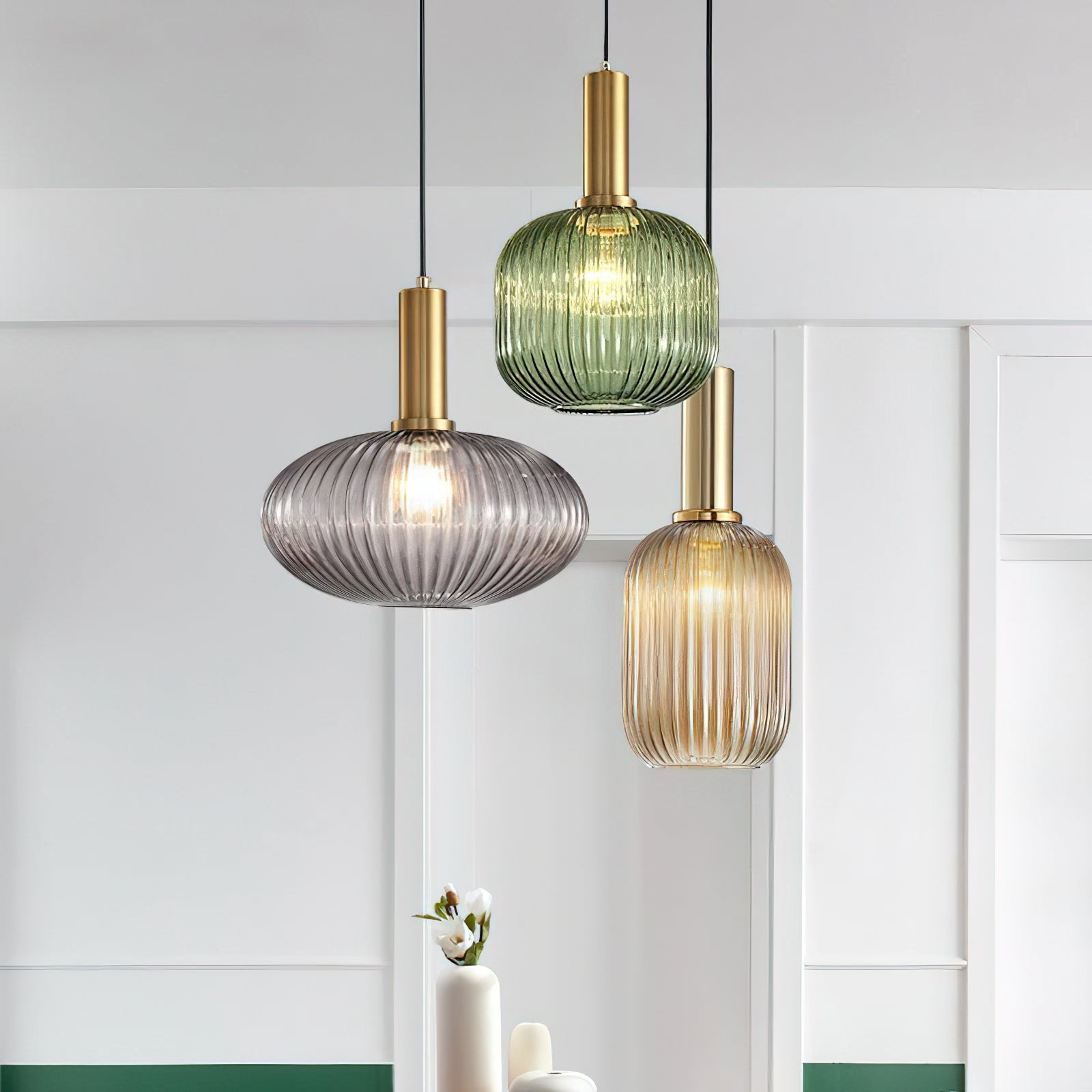 Oval Reeded Glass Pendant Light
