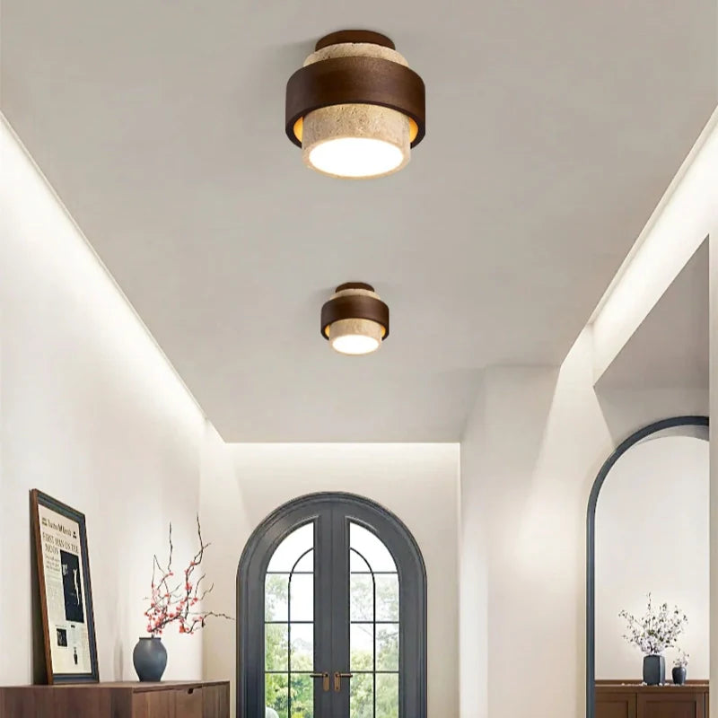 Owen Wabi-Sabi Travertine Cylindrical Ceiling Light