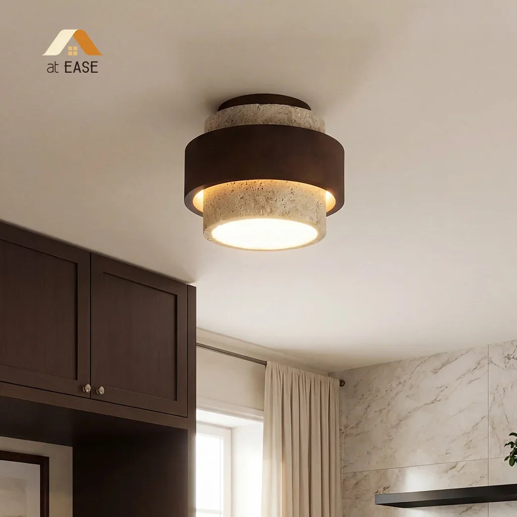 Owen Wabi-Sabi Travertine Cylindrical Ceiling Light
